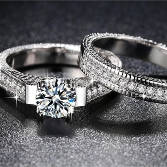Boutique Jewelry - NEW Vintage 2 Ct Solitaire Pave Diamond Engagement Band Ring Set Sz 6